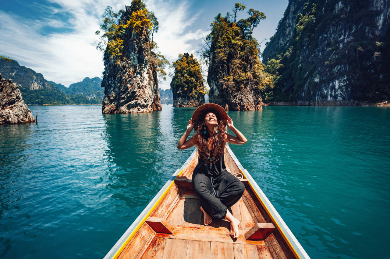 travel, boat, lake, woman, solo